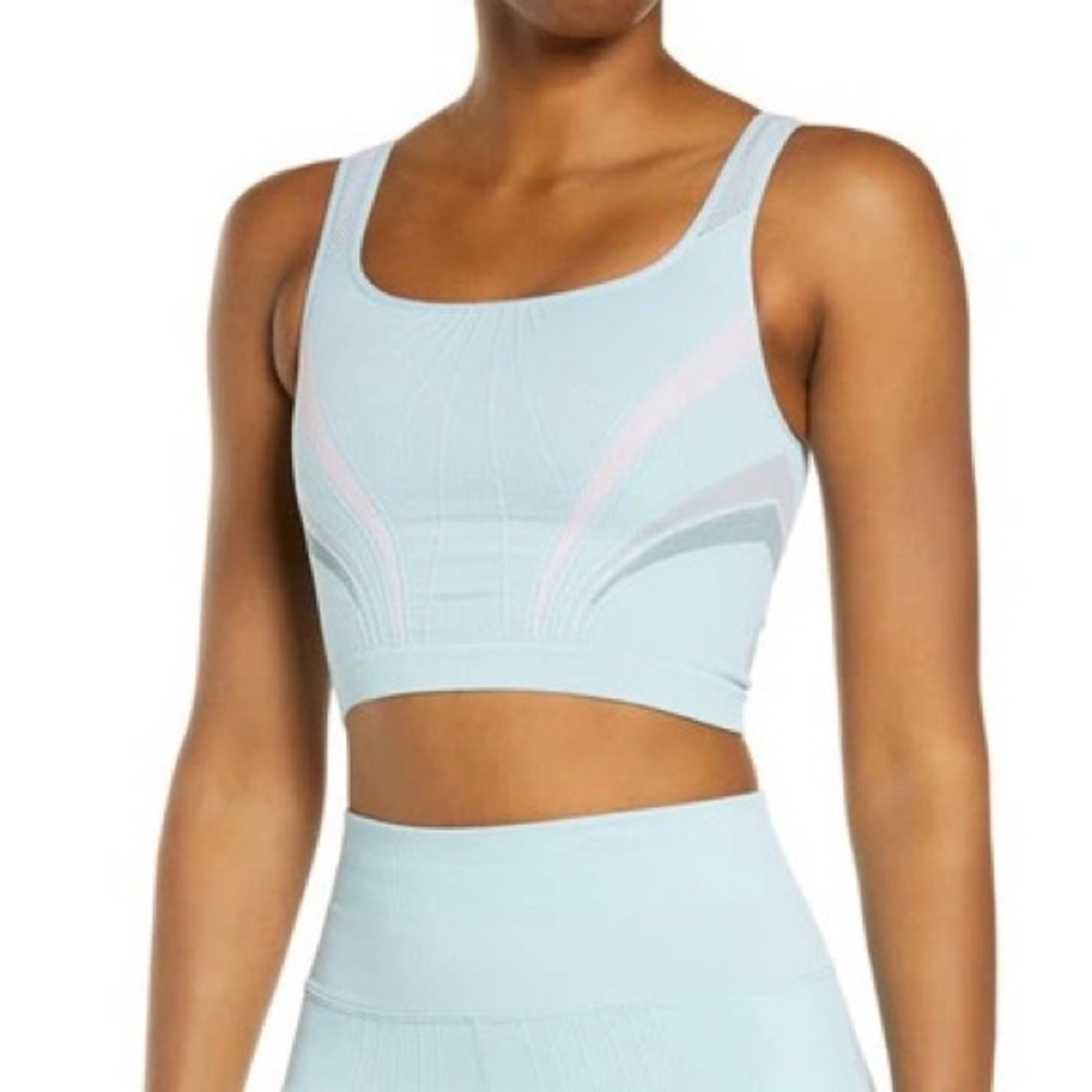 Free People Movement The Essence Rib Crop Tank In Teal Combo NWT